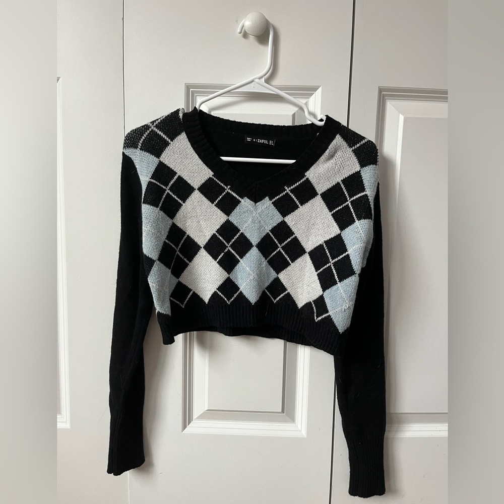 Cropped Argyle Sweater